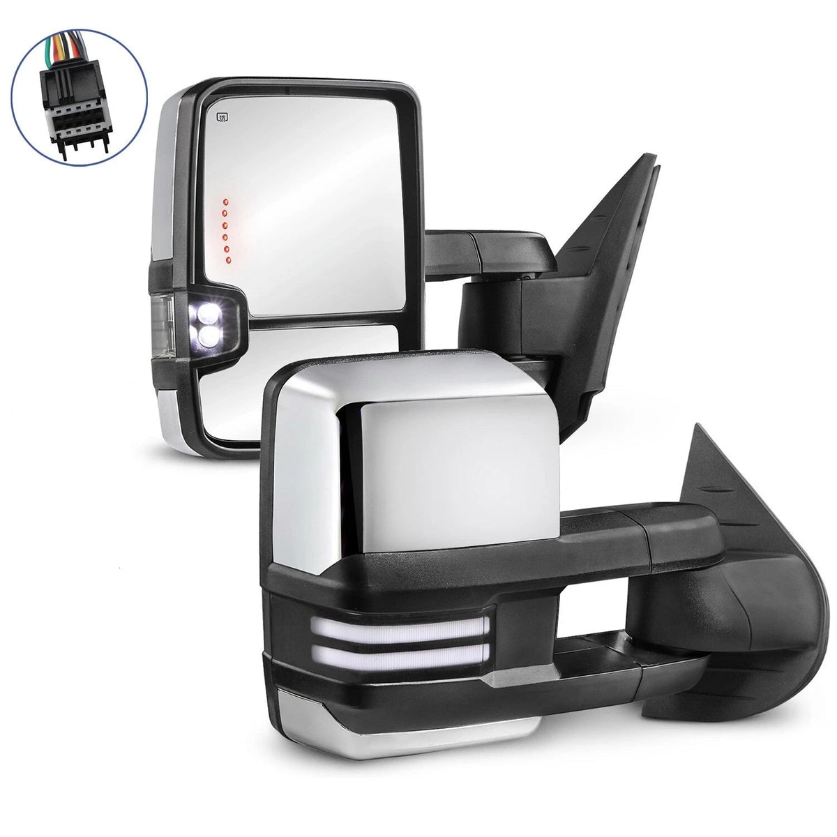 MOSTPLUS Power Heated Towing Mirrors For 2008-2013 Chevy Silverado Suburban Tahoe GMC Serria Yukon w/Sequential Turn light (Set of 2)-Chrome