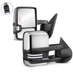 MOSTPLUS Power Heated Towing Mirrors For 2008-2013 Chevy Silverado Suburban Tahoe GMC Serria Yukon w/Sequential Turn light (Set of 2)-Chrome