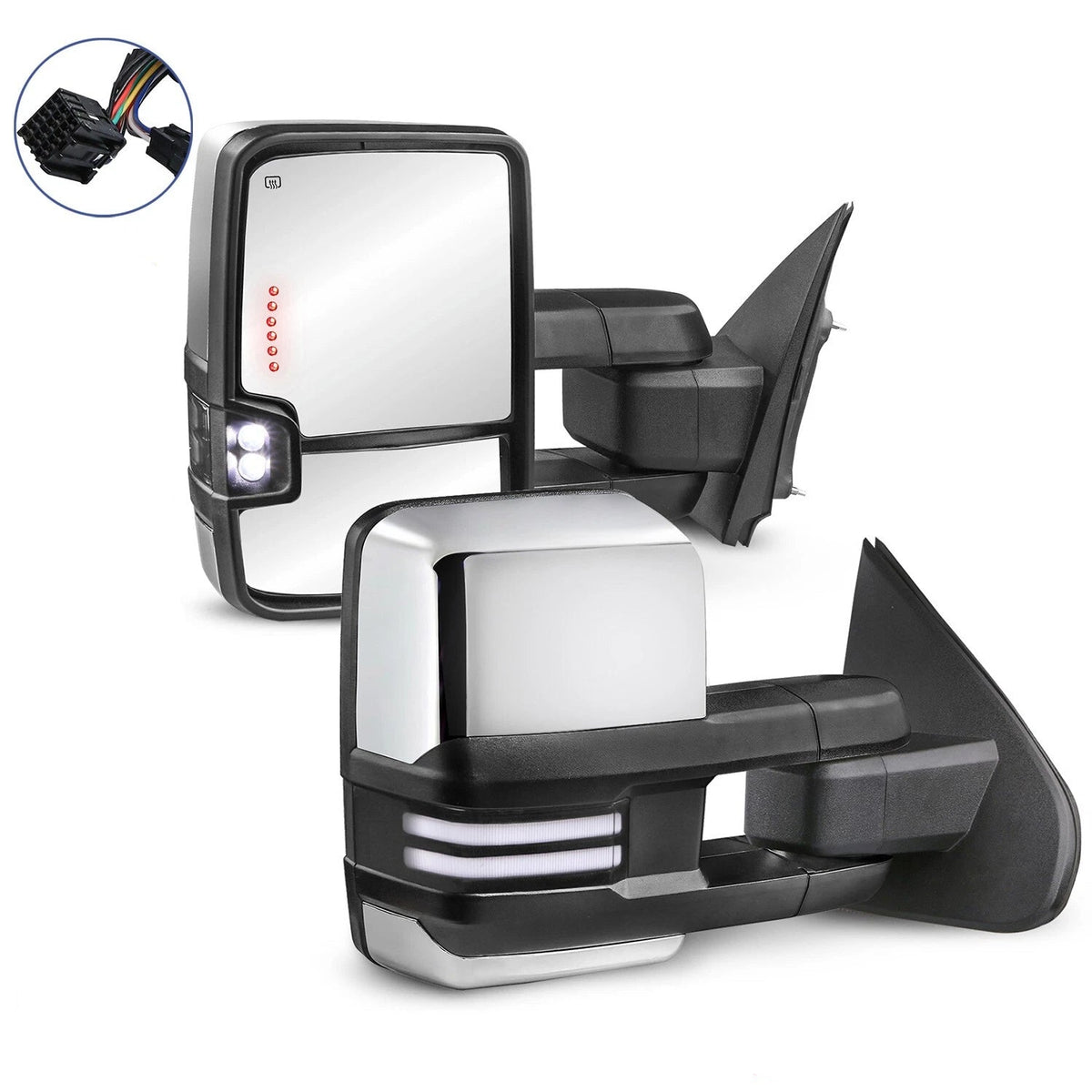 MOSTPLUS Power Heated Towing Mirrors For 2014-2018 Chevy Silverado GMC Serria w/White Running Light (Set of 2)-Chrome Not for Diesel Truck