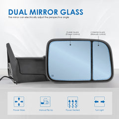 MOSTPLUS Tow Mirrors For 1998-2001 Dodge Ram 1500 1998-2002 Dodge Ram 2500/3500 w/Power Heating & Turn Light & Daytime Running Light Black