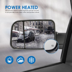 MOSTPLUS Tow Mirrors For 1998-2001 Dodge Ram 1500 1998-2002 Dodge Ram 2500/3500 w/Power Heating & Turn Light & Daytime Running Light Black